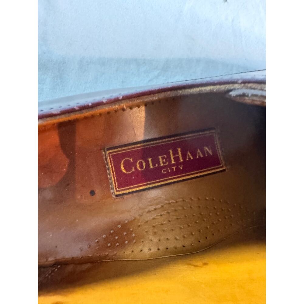 Vintage Cole Haan Mens 11 D Burgundy Leather Cap Toe Oxford Dress Shoes - Picture 2 of 10